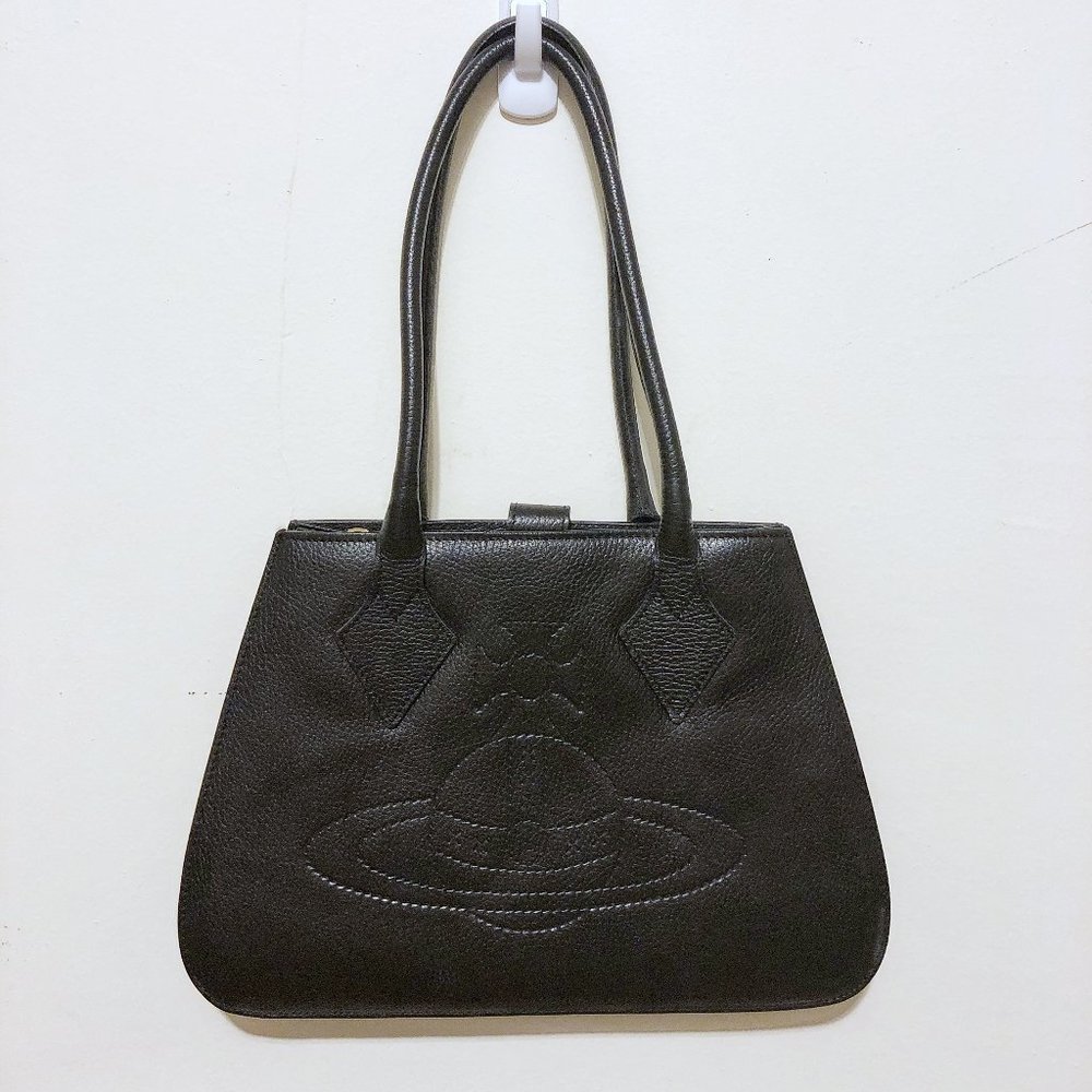 Vivienne Westwood Black Leather Orb Stitch Bag